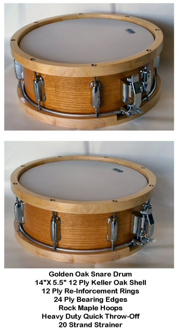 14" X 5.5" 12ply Hi Gloss clear Lacquer Golden Oak Snare Drum